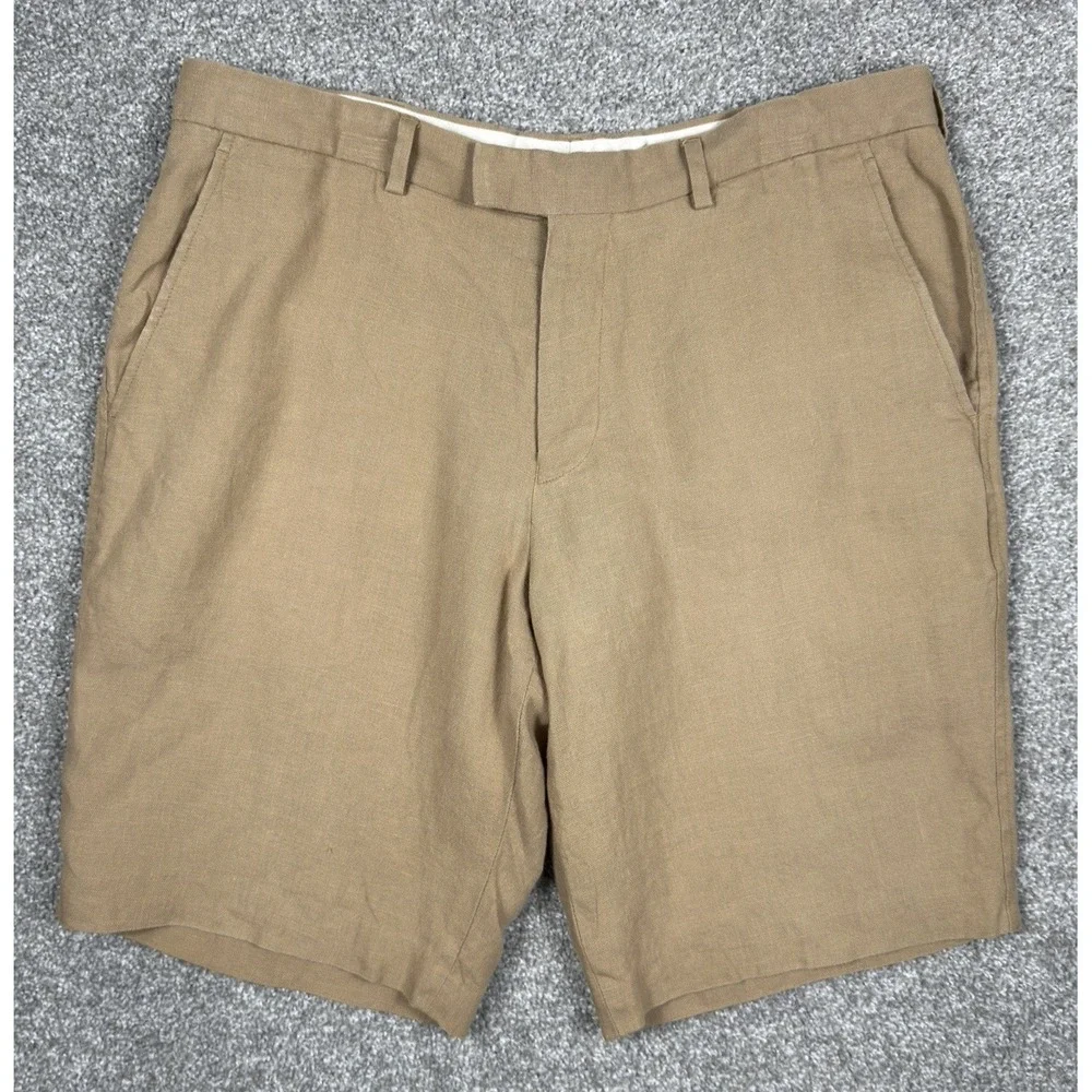 100% Linen Murano Shorts Men's 36 Beige Flat Front Casual Summer Lightweight